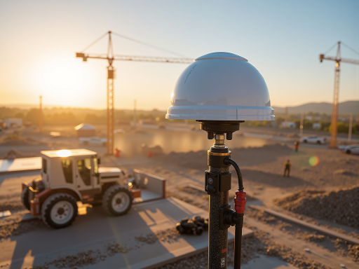 专业设备安装现场，技术人员正在进行设备调试，施工现场背景，安全警示标识